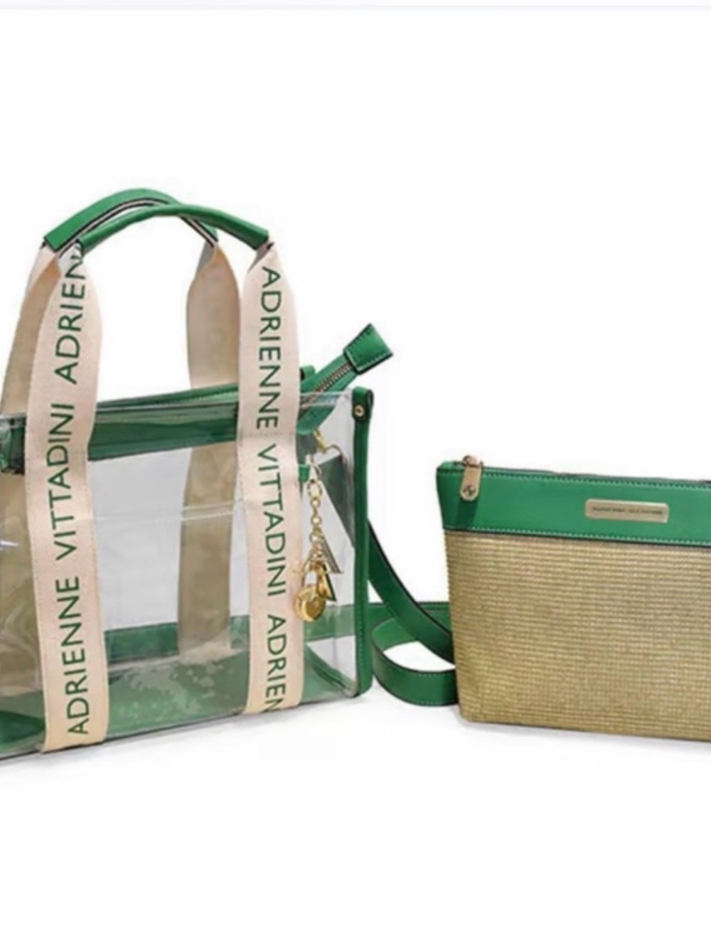 Adrienne Vittadini Green & Cream Clear Crossbody with Gold Charm - Picture 2 of 9